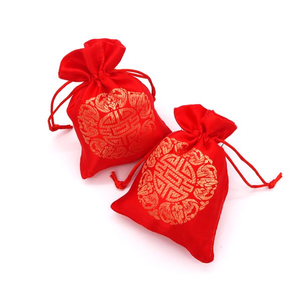 

5pcs 9*13cm red silk satin drawstring pouches necklace jewelry packaging display christmas wedding party gift decoration bags, Pink;blue