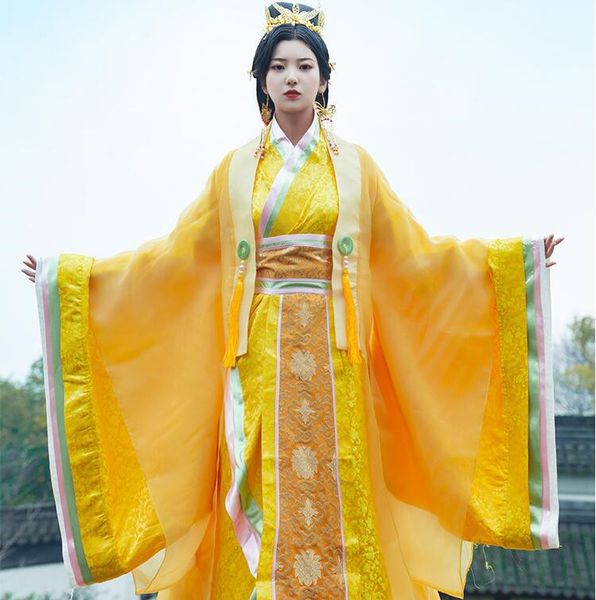 Studio Work Film TV costume antico Legend Stars Stesso articolo Hanfu Cosplay femminile Costume cinese Hanfu giallo Vestito dalla coda bianca