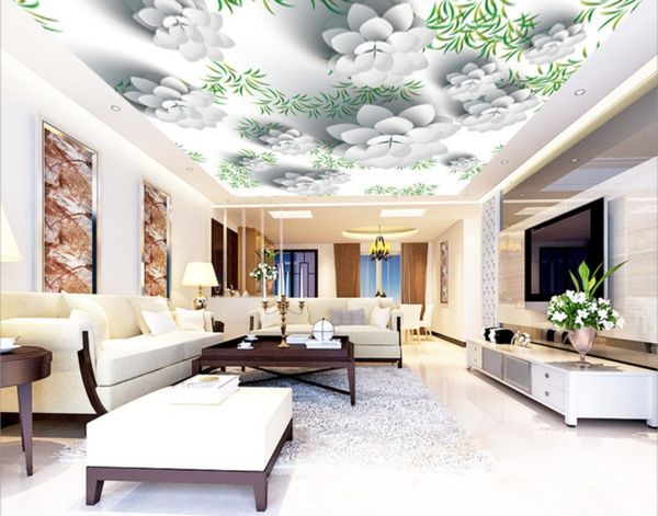 Pittura personalizzata Fiore 3D zenith murale Soffitto Murale Disegni moderni 3D Soggiorno Camera da letto Soffitto Carta da parati Papel De Parede