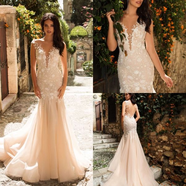 

innocentia divina wedding dresses 2019 champagne lace appliques bridal gowns sweep train mermaid wedding dress mws03 robe de mariÃ©e, White
