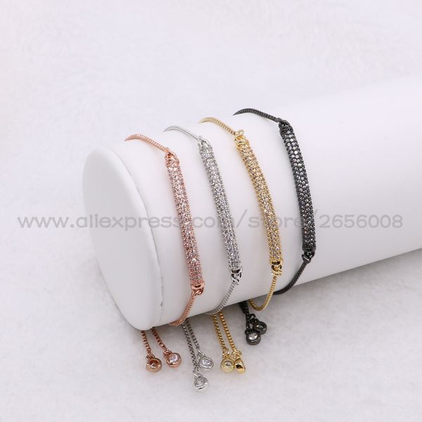 

wholesale mix colors rectangle braceletsmicro pave small stone retangle charm adjustable chain macrame bracelet for women 1064, Golden;silver