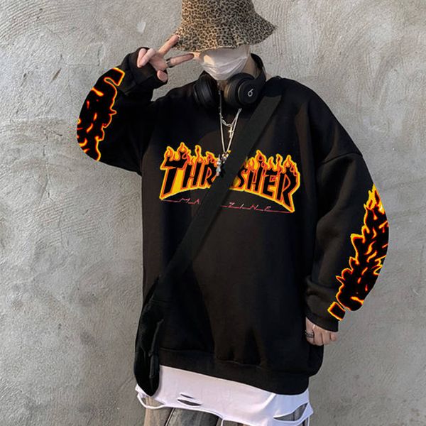 

mens sweatshirt pullover hip hop printing causal loose o-neck long sleeve streetwear jacket male fashion korean sweatshirt, Black