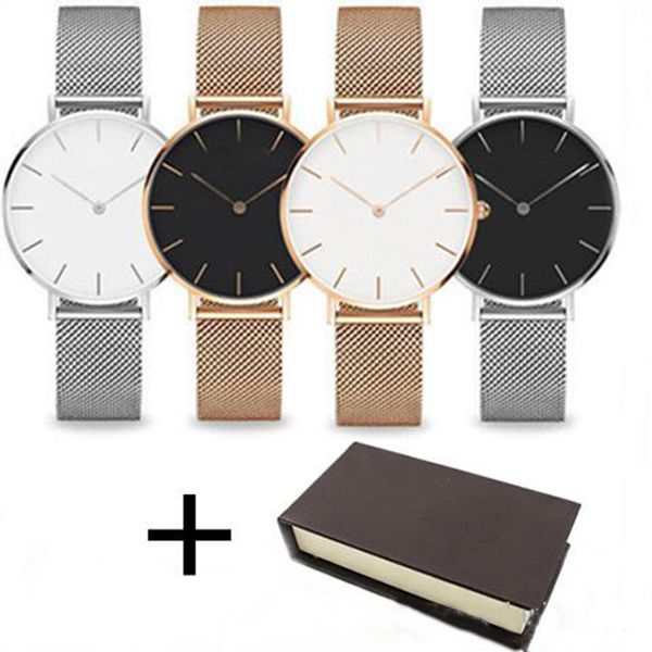 

fashion stainless steel couple watch 40mm 36mm 32mm rose gold steel mesh belt simple casual men and women bracelet gift belt gift box, Slivery;brown