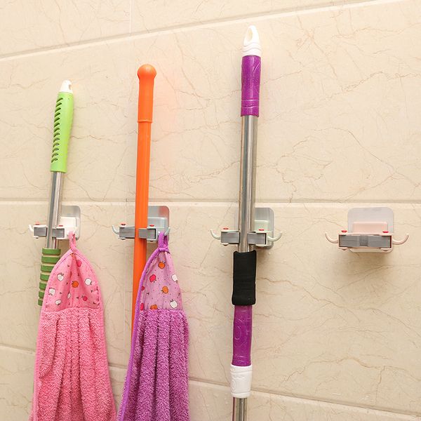 

1pcs wall-mounted hook mop clip no trace stickers mop rack multi-function