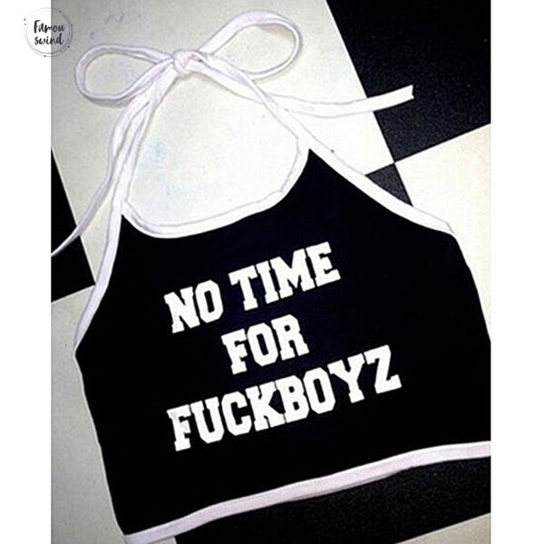 

crop tops crop sexy нет времени для fuckboyz letter printed без рукавов холтер шеи tank летом короткий жилет, White