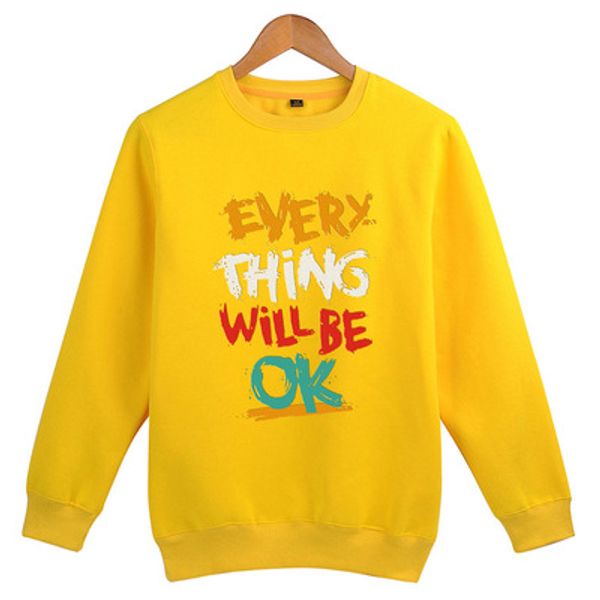 

crew neck thick pullover for men hoodies women letter printed sweatshirts 5 colors everything will be ok slogan male female size s-3xl, Black