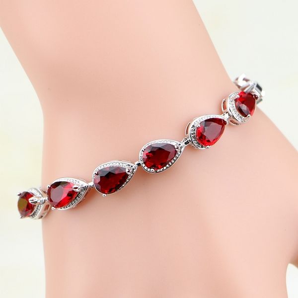 

water dorp red garnet 925 sterling silver jewelry charm bracelet christmas gifts for women gift box s031, Golden;silver