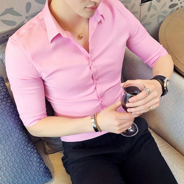 

2019 shirt men's korean version of the slim casual trend handsome male student summer business casual sleeves white shirt, White;black