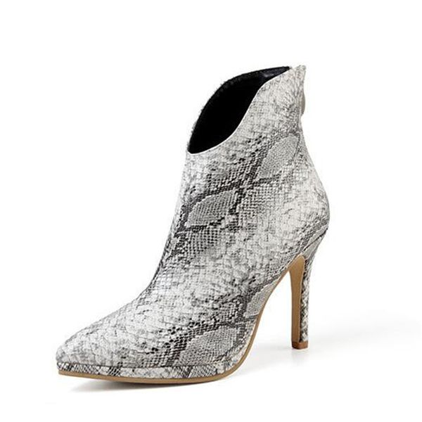 

size 35-42 snake print high heels boots women ankle boots pointed toe leather boots women stiletto autumn winter shoes, Black