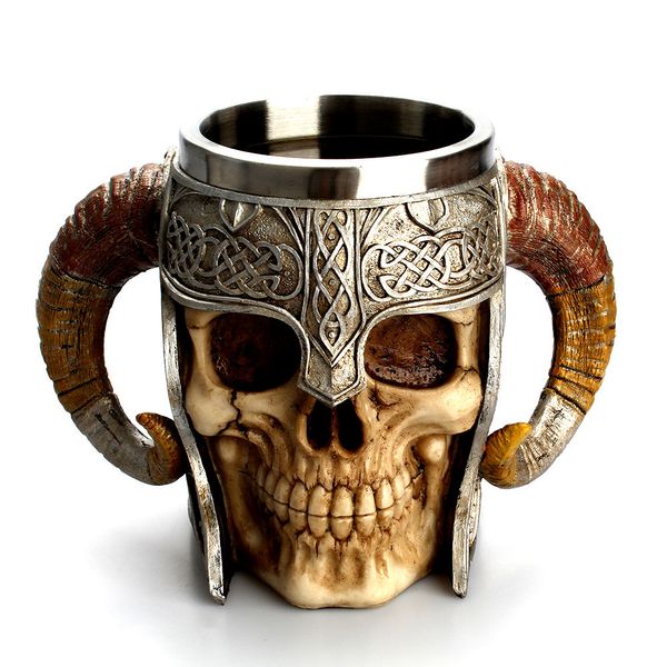 

stainless steel cup viking ram horns lord trench warrior beer stein tankard cup coffee halloween bar tumblers 2019