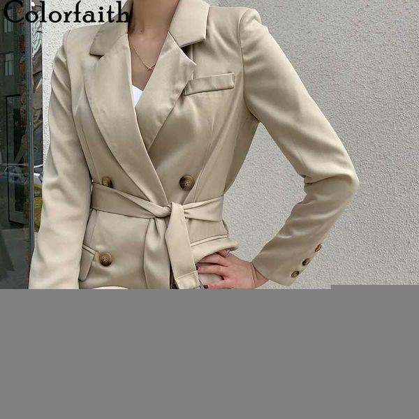 

colorfaith new 2020 summer women's blazers casual double breasted jacket notched office lady lace up elegant wild jk20011, White;black