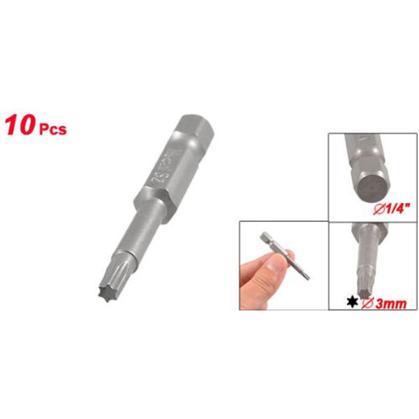 

10 pcs 1/4" x 50mm x 4.5mm 3mm t15 magnetic torx screwdriver bits