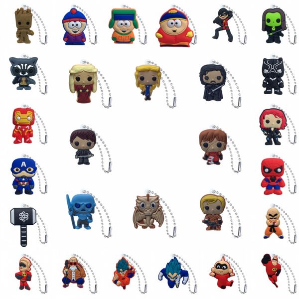 

Wholesale South Park Avenger Deadpool Cartoon PVC Keychain Ball Chain Key Ring Bag Accessory USB Decor Keychain Kid Toys Party Gift