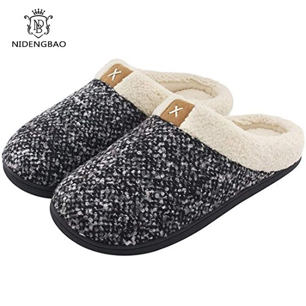 

2019 new cotton slippers men warm winter home slippers non-slip thick soft warm house shoes cotton women men 5 colors, Black