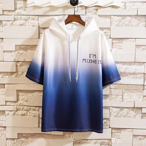 

Men's Hoodies Casual Mens Hooded Pullover Sweatshirt Fashion Men Gradient Color Short Sleeves Hoodie Plus Size M-3XL