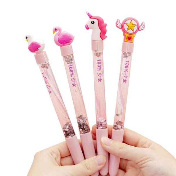 

1pc kawaii bling bling pink unicorn black ink gel pen for girls school office stationery ballpoint pens supplies