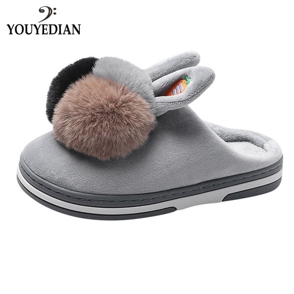 

female indoor slippers home warm slippers ladies warm cotton indoor thick-soled non-slip flats home shoes#107, Black