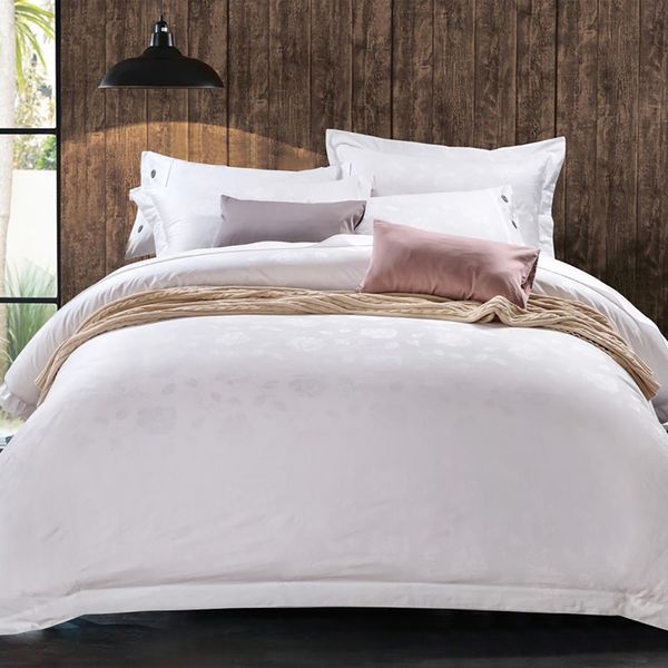 2019 100 Cotton Floral Flower Jacquard Duvet Set White Luxury