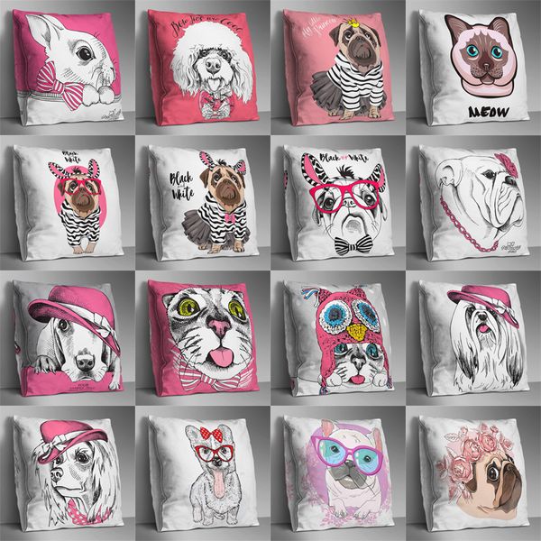 

cartoon dog double side print cushion cover polyester decorative for sofa seat soft throw pillow case cover 45x45cm home decor