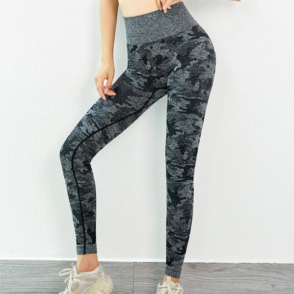 

chrleisure high waist fitness leggings woman camouflage print elasticity pants slim workout leggings, Black