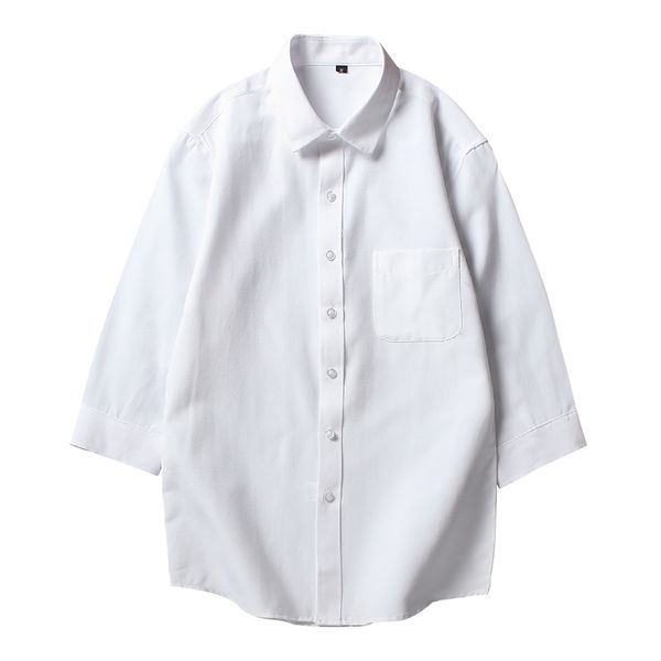 

mogu new mens summer casual plus solid shirts plus size 4xl breathable blouse three quarter fashionable male shirts, White;black