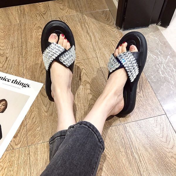 

flat shoes female house slippers platform glitter slides shose women med fashion pantofle jelly summer 2020 bonded, Black