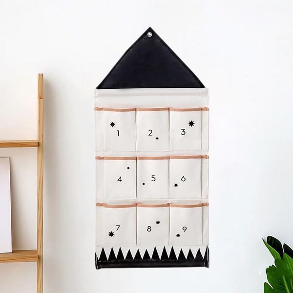

6/9 pockets calendar storage bag wall-mounted alphanumeric canvas bag ins nordic home cosmetic toy hanging organizer