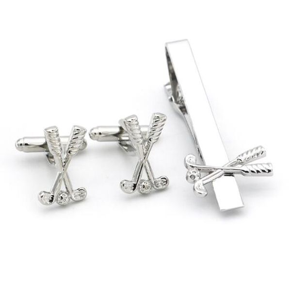 

10sets/lot copper golf club cufflinks tie clip set silver plating golf clubs cuff links&tie pin bar set men's jewelry wholesale, Silver;golden