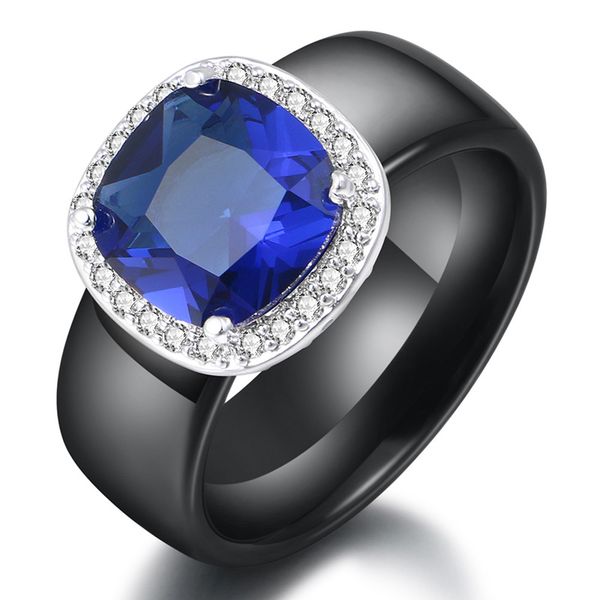 

8mm width ceramic rings with blue square crystal wedding rings jewelry for women girls never fade s925 sterling silver, Golden;silver