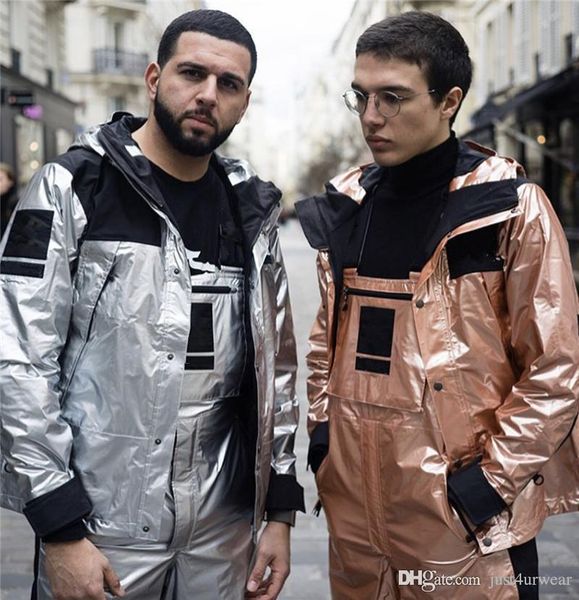 

mens fashion designer winter jackets windbreaker mens clothing reflective silver gold homme jackets high street mens jackets, Black;brown