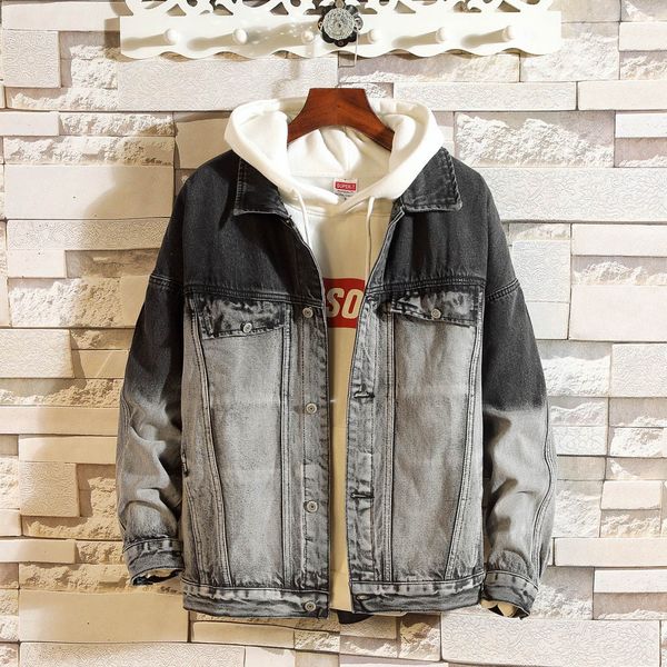 

denim jackets men coats mens casual printed outdoor coat long sleeve cotton outwear chest gradient pocket jacket *, Black;brown