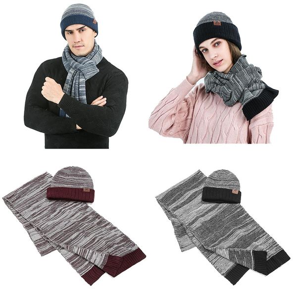 

3 colors soft knit hat scarf sets fashion women men winter crochet beanie hats outdoor warm knitted scarf ski caps new fa3019