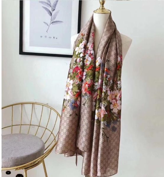 

silk scarf women long scarf g letter pashminas scarfs shawls ladies summer floral print silk scarves drop shipping 180x90cm s325, Blue;gray