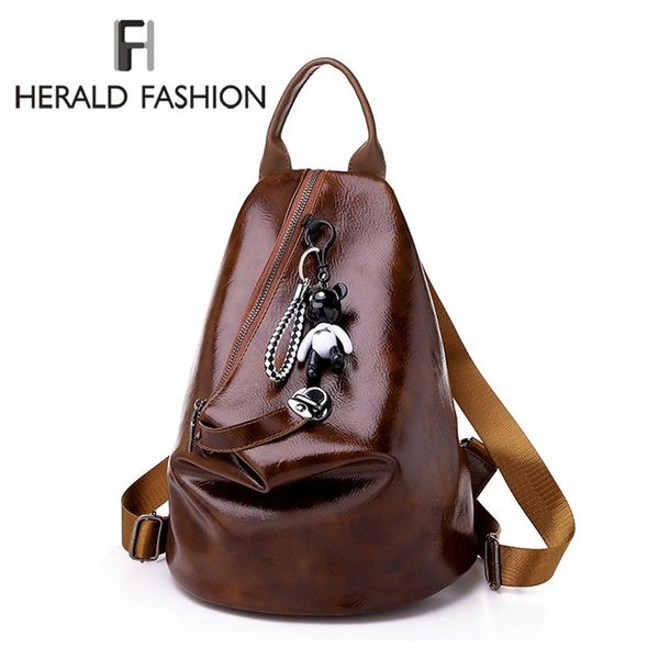 

herald fashion women leather backpacks vintage female shoulder bag sac a dos travel ladies bagpack mochilas school bag for girls