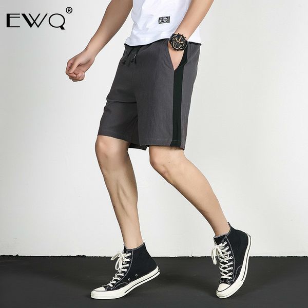 

ewq 2019 summer cotton linen drawstring men's shorts hit color patchwork pants comfortable trousers casual loose bottoms tb503, White;black