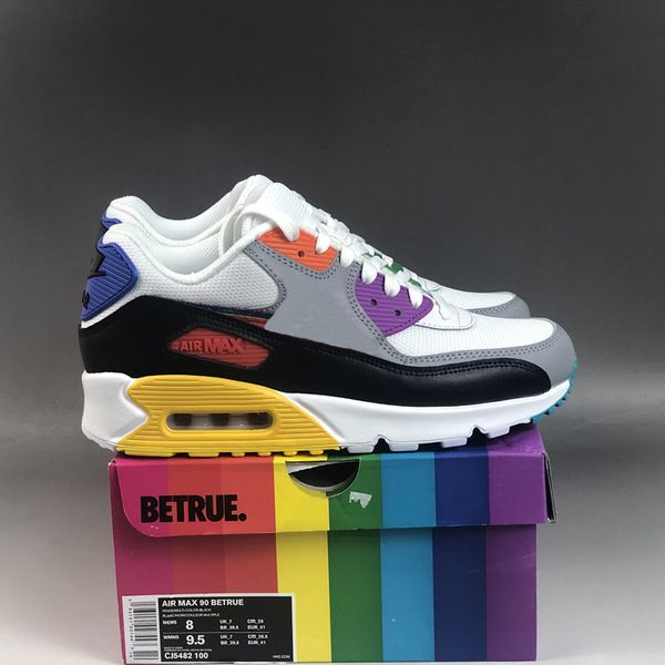 

new arrival 90 running shoes be true designer mens trainer cushion rainbow sports sneakers with rainbow box 36-46, White;red