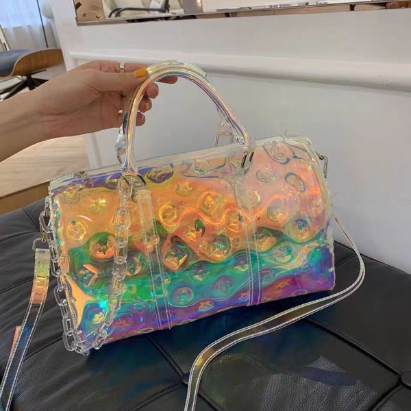 

fashion colorful laser handbags 2020 new printing transparent large-capacity sports handbags short-distance travel bags