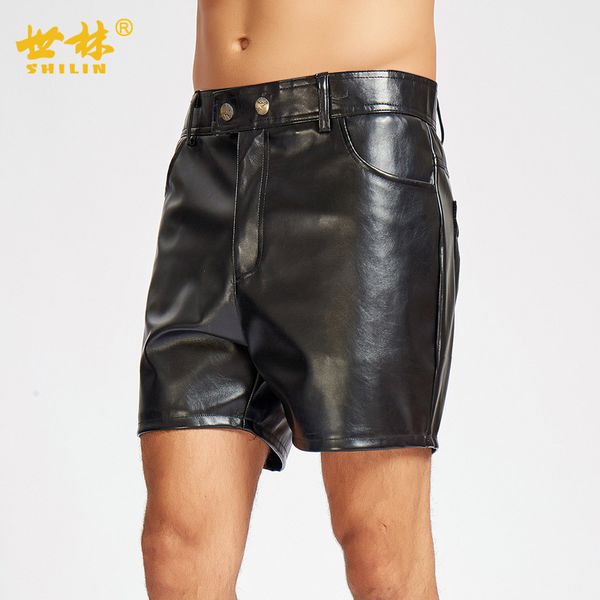 

shilin fashion punk leather shorts men's hair stylist korean-style nightclub summer thin section pu versatile hip hop sports who, Black;red