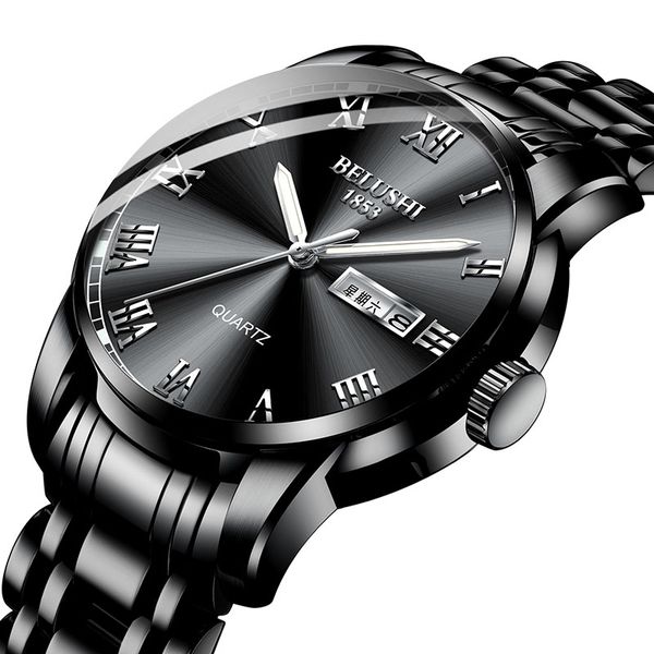 

belushi men watches fashion black waterproof steel quartz watch with calendar 2019 new casual business wristwatches for man, Slivery;brown