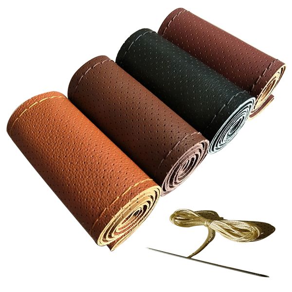 

diycar fiber skin steering wheel cover breathable proof steering-wheel covers styling truck steering wheel cover car accessories
