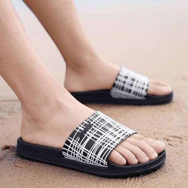 

men slippers casual black and white shoes non-slip slides bathroom summer sandals soft sole flip flops man apr11