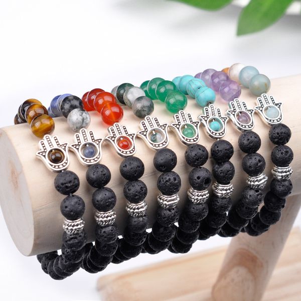 

healing jewelry chakra stone strand bracelets women hamsa charm natural amethysts crystal agates balance reiki energy bracelet, Black