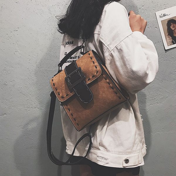 

retro fashion backpack women's backpack leather pu bag female casual multi-functional women's student shoulder bag