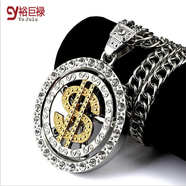 

hiphop fashion elegant gold statement necklace for women men classic style rotary dollar dollar tide hip hop jewelry necklaces, Silver