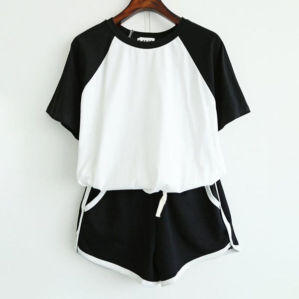 

women t-shirt shorts set summer 2 piece sets casual fashion outfit girls sportswear suit, White