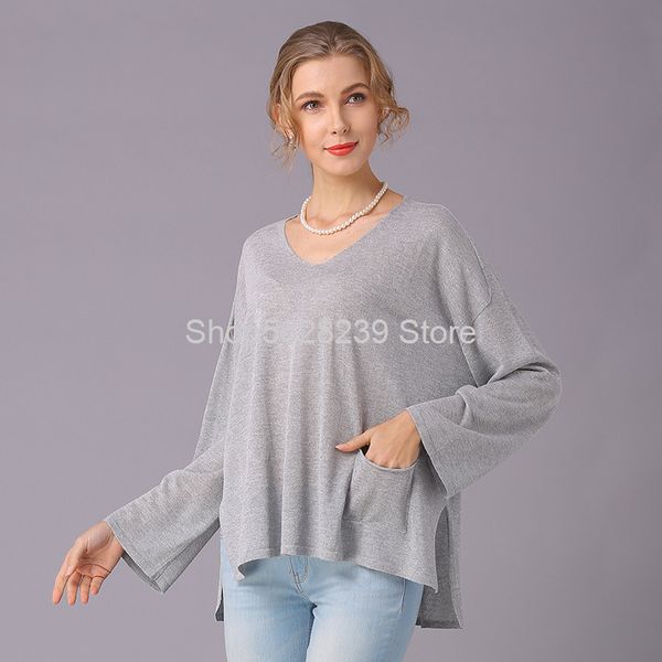 

dongguan big lang sweater 2020 early autumn women's wear v collar knitting shirt female long sleeve knitting shirt female, White;black