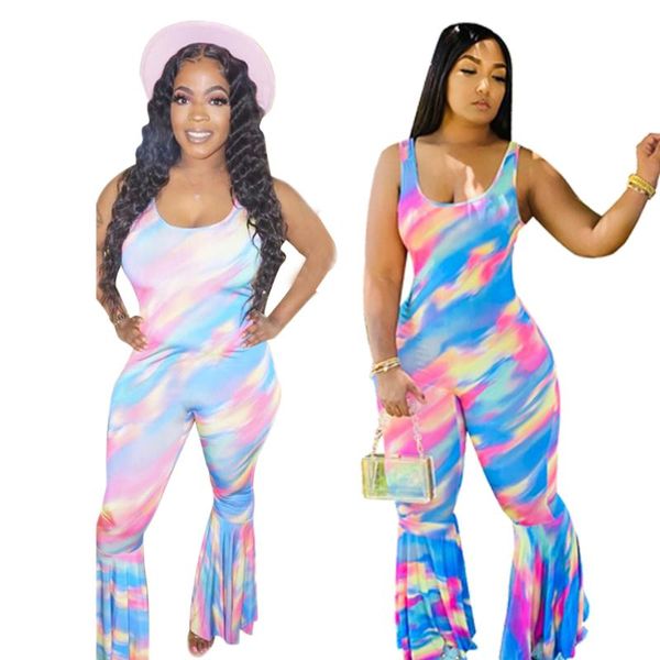 

2020 лето женщины комбинезоны tie-краситель ремешок улица плиссе градиент цвета rompers sexy night club party изящные one piece эпикировка, Black;white