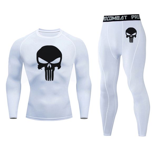 

men's fitness skull running tights gym training pants tracksuit punisher compression set jogging clothing leggings rashgard men, Black;blue