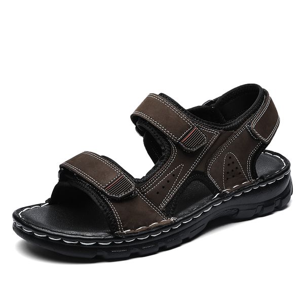 

2020 hiking men sandals summer beach sneakers mens hook & loop men leather sandals black brown trekking