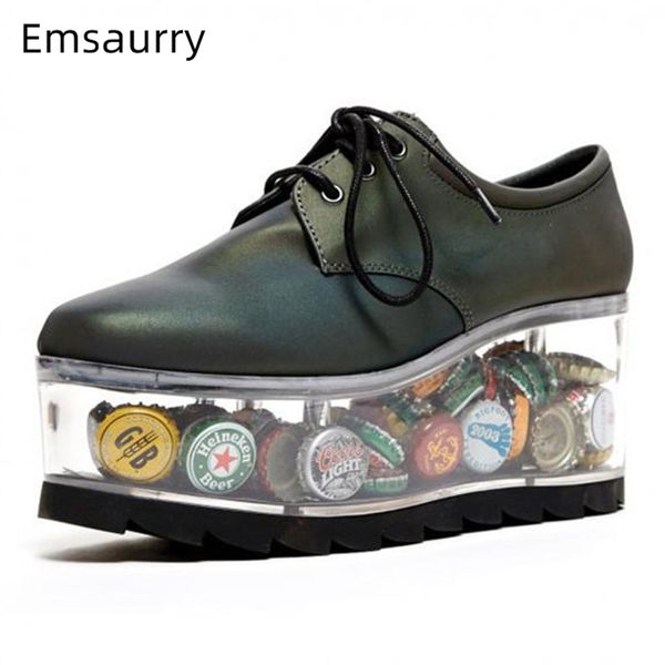 

individual transparent flat platform shoes hollow clear heel cross tied black white casual shoes woman